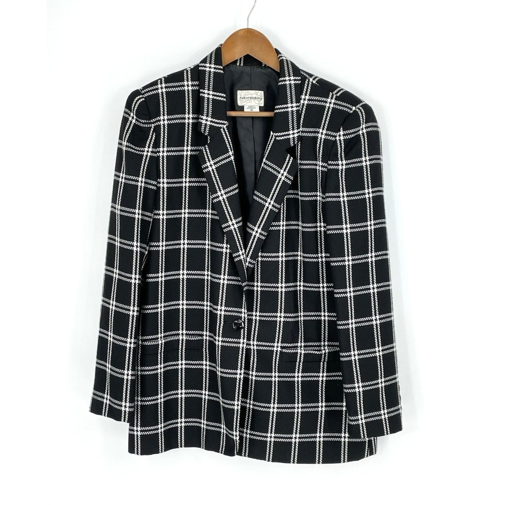 Vintage Haberdashery Leslie Fay Blazer Women Size 10 Jacket Black & White Check